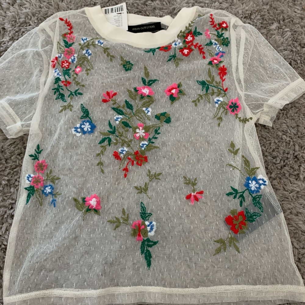 Mesh embroidery Urban outfitters top
